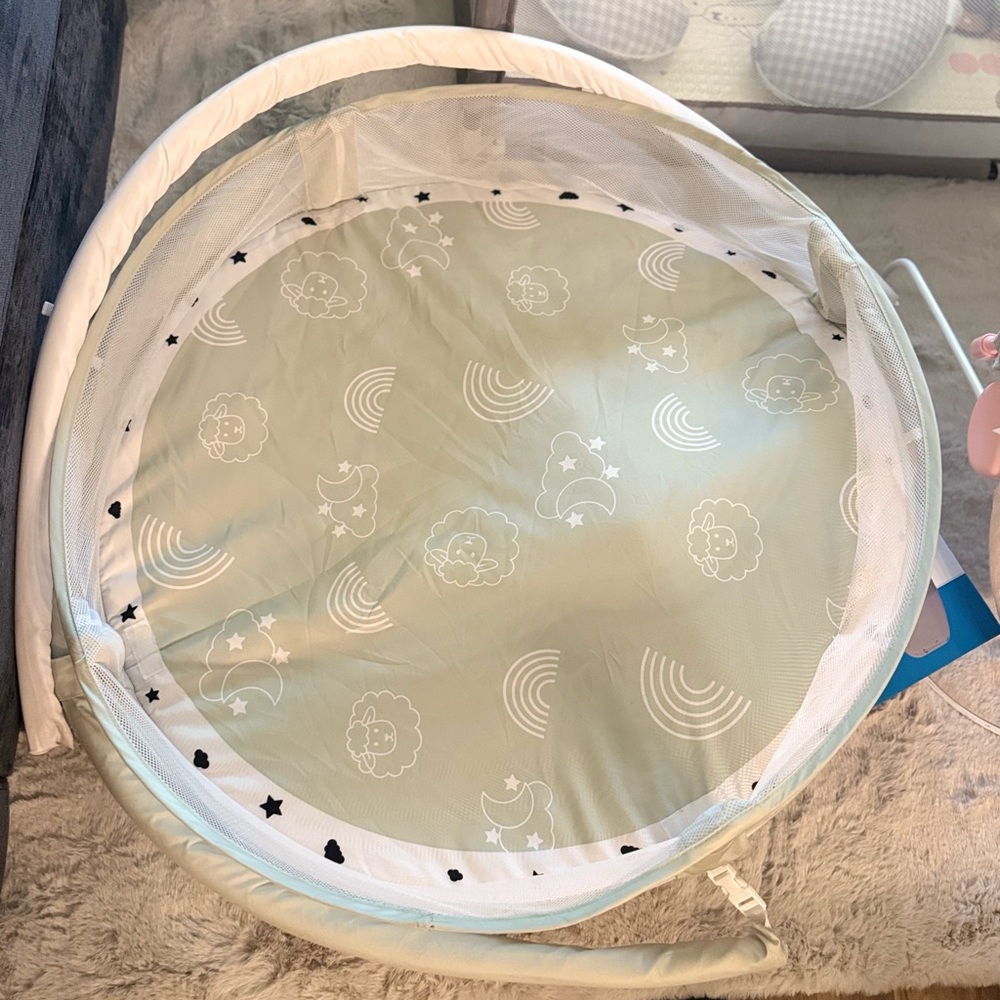 Mint Green Baby Play Mat with Star and Cloud Design